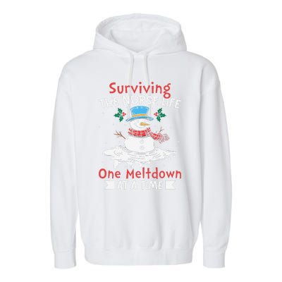 Surviving The Nurse Life One Meltdown At A Time Ugly Xmas Garment-Dyed Fleece Hoodie