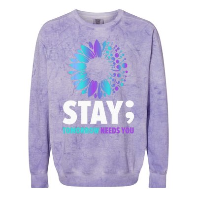 Stay Tomorrow Needs You Mental Health Awareness Support Colorblast Crewneck Sweatshirt