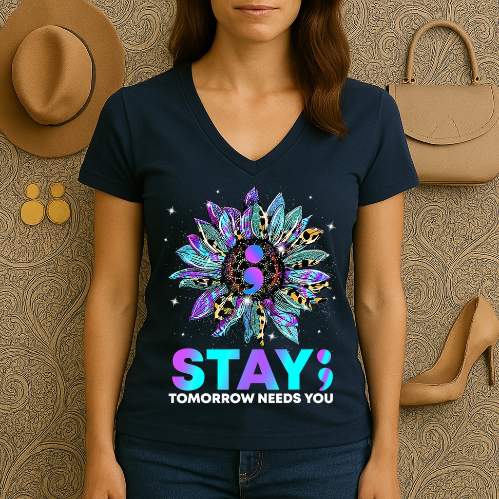 Stay Tomrrow Needs You Suicide Prevention Awareness Women's V-Neck T-Shirt