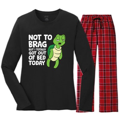 Sea Turtle Not To Brag But I Totally Got Out Of Bed Today Women's Long Sleeve Flannel Pajama Set 