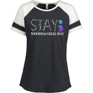 STAY Tomorrow Needs You Semicolon Suicide Prevention Awareness Enza Ladies Jersey Colorblock Tee