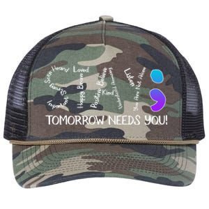 STAY Tomorrow Needs You Semicolon Suicide Prevention Awareness Retro Rope Trucker Hat Cap