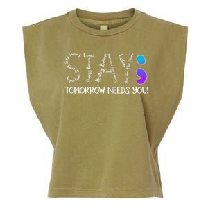 STAY Tomorrow Needs You Semicolon Suicide Prevention Awareness Garment-Dyed Women's Muscle Tee