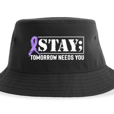 Stay Tomorrow Needs You Semicolon Suicide Prevention Sustainable Bucket Hat