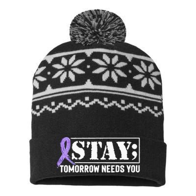 Stay Tomorrow Needs You Semicolon Suicide Prevention USA-Made Snowflake Beanie