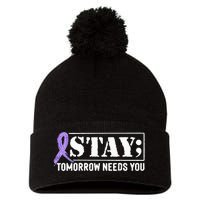 Stay Tomorrow Needs You Semicolon Suicide Prevention Pom Pom 12in Knit Beanie