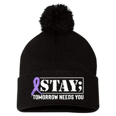 Stay Tomorrow Needs You Semicolon Suicide Prevention Pom Pom 12in Knit Beanie