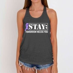 Stay Tomorrow Needs You Semicolon Suicide Prevention Women's Knotted Racerback Tank