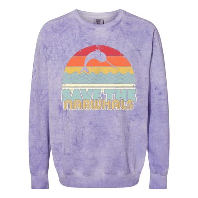 Save The Narwhals Gift Retro Style Narwhal Meaningful Gift Colorblast Crewneck Sweatshirt