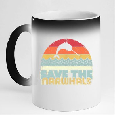 Save The Narwhals Gift Retro Style Narwhal Meaningful Gift 11oz Black Color Changing Mug