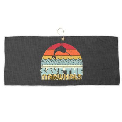 Save The Narwhals Gift Retro Style Narwhal Meaningful Gift Large Microfiber Waffle Golf Towel