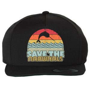 Save The Narwhals Gift Retro Style Narwhal Meaningful Gift Wool Snapback Cap