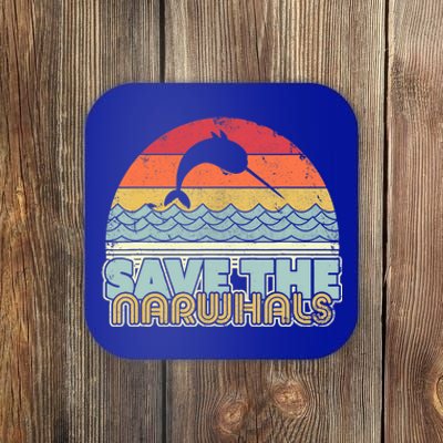 Save The Narwhals Gift Retro Style Narwhal Meaningful Gift Coaster