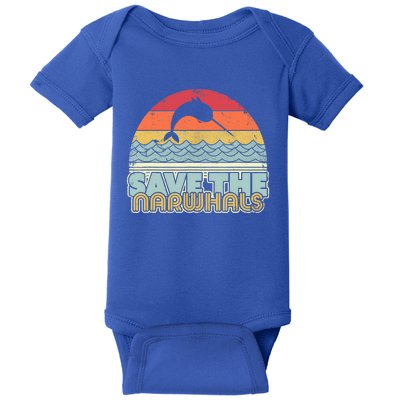 Save The Narwhals Gift Retro Style Narwhal Meaningful Gift Baby Bodysuit