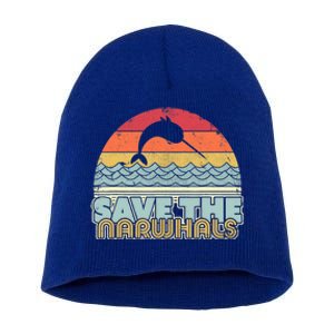 Save The Narwhals Gift Retro Style Narwhal Meaningful Gift Short Acrylic Beanie