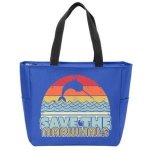 Save The Narwhals Gift Retro Style Narwhal Meaningful Gift Zip Tote Bag