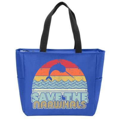 Save The Narwhals Gift Retro Style Narwhal Meaningful Gift Zip Tote Bag