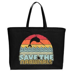 Save The Narwhals Gift Retro Style Narwhal Meaningful Gift Cotton Canvas Jumbo Tote