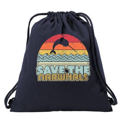 Save The Narwhals Gift Retro Style Narwhal Meaningful Gift Drawstring Bag