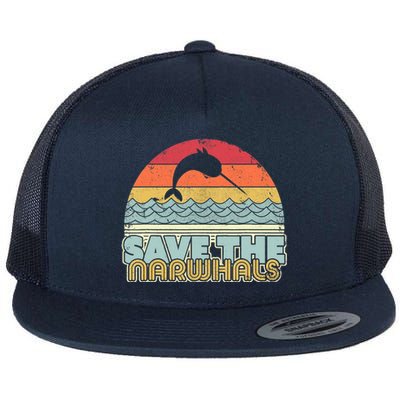 Save The Narwhals Gift Retro Style Narwhal Meaningful Gift Flat Bill Trucker Hat