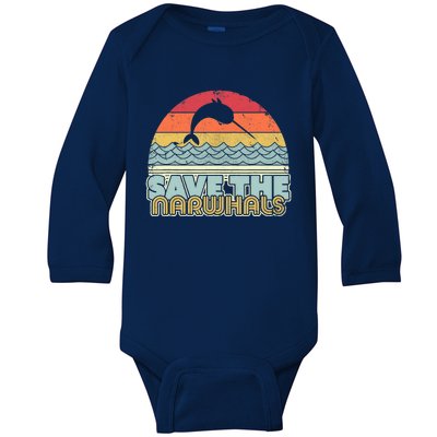 Save The Narwhals Gift Retro Style Narwhal Meaningful Gift Baby Long Sleeve Bodysuit