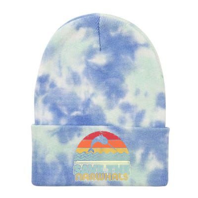 Save The Narwhals Gift Retro Style Narwhal Meaningful Gift Tie Dye 12in Knit Beanie