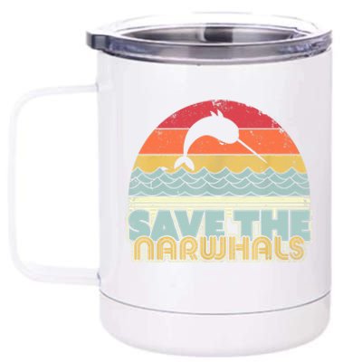 Save The Narwhals Gift Retro Style Narwhal Meaningful Gift 12 oz Stainless Steel Tumbler Cup