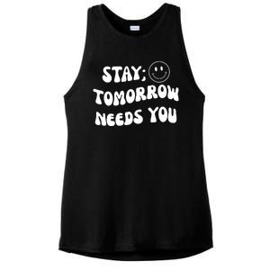 Stay Tomorrow Needs You Retro Mental Health Ladies PosiCharge Tri-Blend Wicking Tank