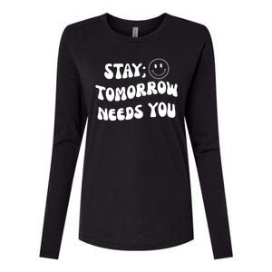 Stay Tomorrow Needs You Retro Mental Health Womens Cotton Relaxed Long Sleeve T-Shirt