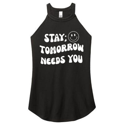 Stay Tomorrow Needs You Retro Mental Health Women's Perfect Tri Rocker Tank