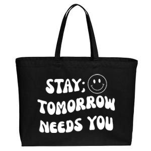 Stay Tomorrow Needs You Retro Mental Health Cotton Canvas Jumbo Tote