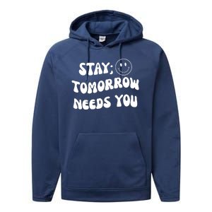 Stay Tomorrow Needs You Retro Mental Health Performance Fleece Hoodie