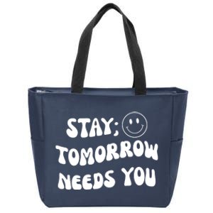 Stay Tomorrow Needs You Retro Mental Health Zip Tote Bag