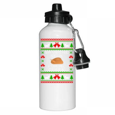 Save The Neck For Me Clark Christmas Vacation Quote Ugly Christmas Sweater Aluminum Water Bottle