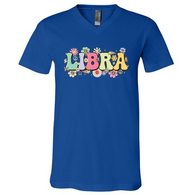 September To October Birthday Groovy Retro Libra Zodiac Sign Funny Gift V-Neck T-Shirt