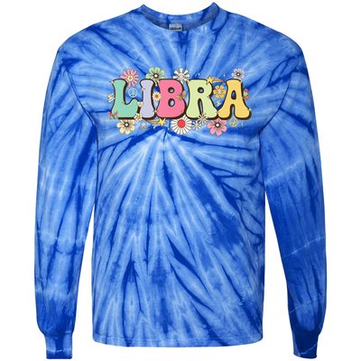 September To October Birthday Groovy Retro Libra Zodiac Sign Funny Gift Tie-Dye Long Sleeve Shirt