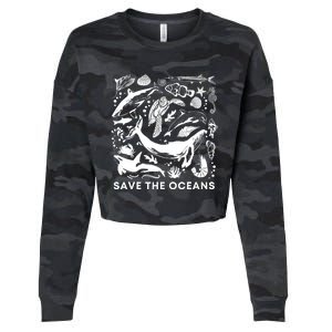 Save the Oceans-Whale Turtle Orca, Climate change-sea lover Cropped Pullover Crew