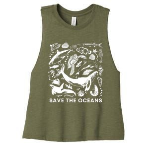 Save the Oceans-Whale Turtle Orca, Climate change-sea lover Women's Racerback Cropped Tank