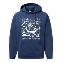 Save the Oceans-Whale Turtle Orca, Climate change-sea lover Performance Fleece Hoodie