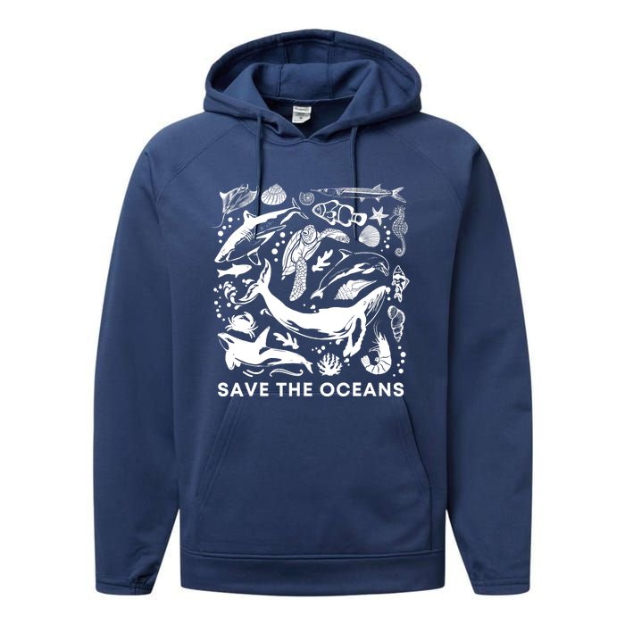 Save the Oceans-Whale Turtle Orca, Climate change-sea lover Performance Fleece Hoodie