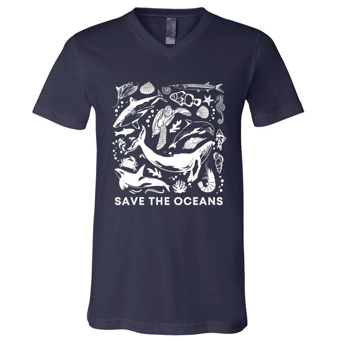 Save the Oceans-Whale Turtle Orca, Climate change-sea lover V-Neck T-Shirt