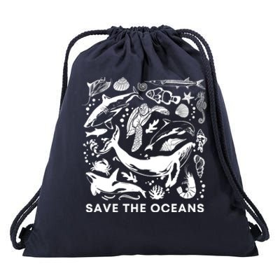 Save the Oceans-Whale Turtle Orca, Climate change-sea lover Drawstring Bag