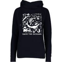 Save the Oceans-Whale Turtle Orca, Climate change-sea lover Womens Funnel Neck Pullover Hood