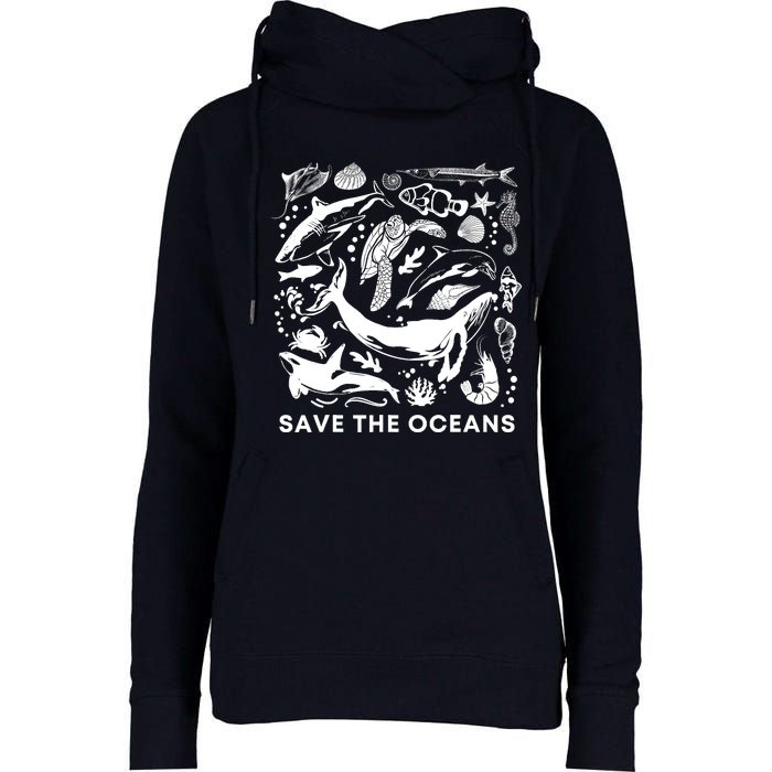 Save the Oceans-Whale Turtle Orca, Climate change-sea lover Womens Funnel Neck Pullover Hood