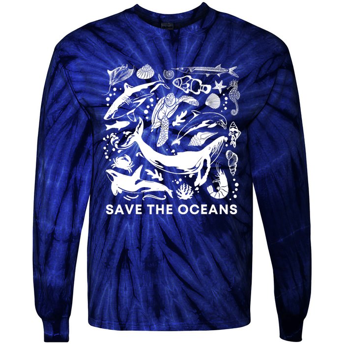 Save the Oceans-Whale Turtle Orca, Climate change-sea lover Tie-Dye Long Sleeve Shirt