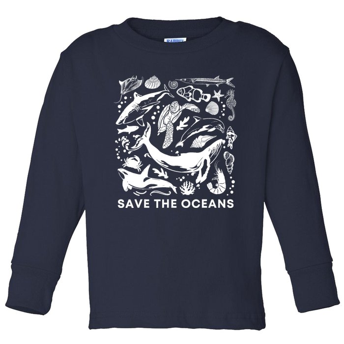 Save the Oceans-Whale Turtle Orca, Climate change-sea lover Toddler Long Sleeve Shirt