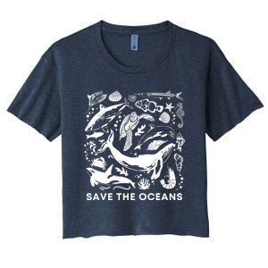 Save the Oceans-Whale Turtle Orca, Climate change-sea lover Women's Crop Top Tee