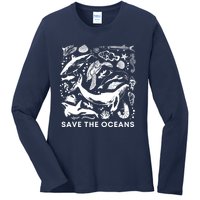 Save the Oceans-Whale Turtle Orca, Climate change-sea lover Ladies Long Sleeve Shirt