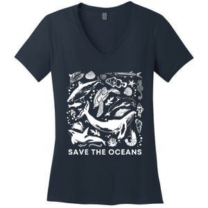 Save the Oceans-Whale Turtle Orca, Climate change-sea lover Women's V-Neck T-Shirt