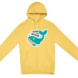 Save The Ocean Whale Illustration Great Gift Premium Pullover Hoodie